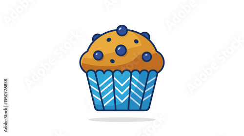 Flat design blueberry muffin icon with soft shadow