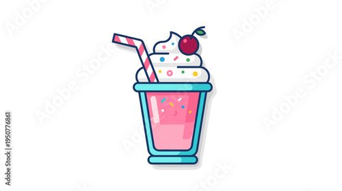 Pink milkshake with whipped cream and cherry topping