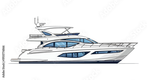 Luxury Motor Yacht Illustration Side View – Modern White Powerboat Design For Travel And Leisure