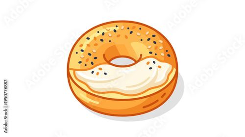 Vector illustration of a bagel with cream cheese and seeds