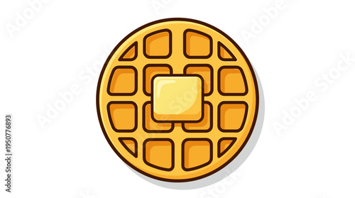 Round waffle with melting butter and grid pattern