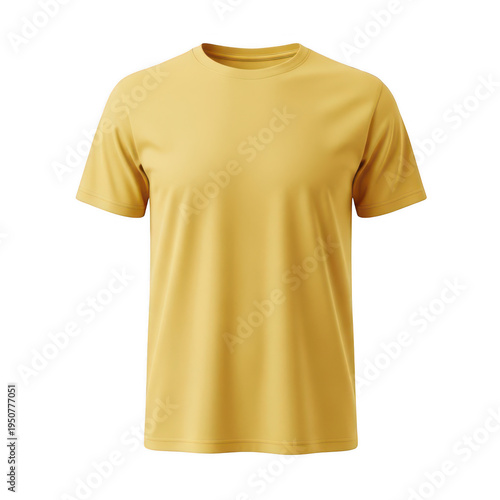 A yellow short sleeved t shirt isolated on transparent background. Png