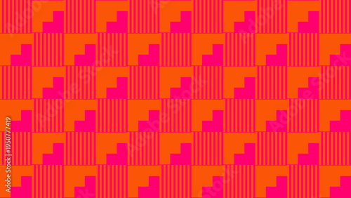 Abstract Pink and Orange Stair Step Pattern