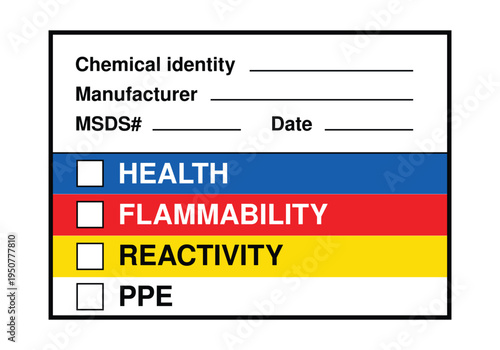 Chemical Hazard Identification Label – Health Flammability Reactivity PPE Safety Tag