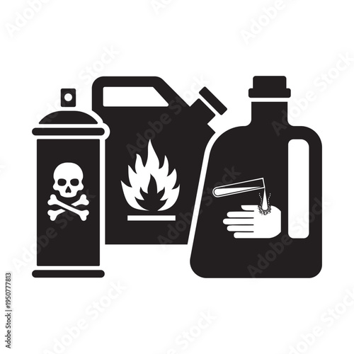 Hazardous Chemicals Icon Set – Toxic Flammable Corrosive Chemical Safety Symbols