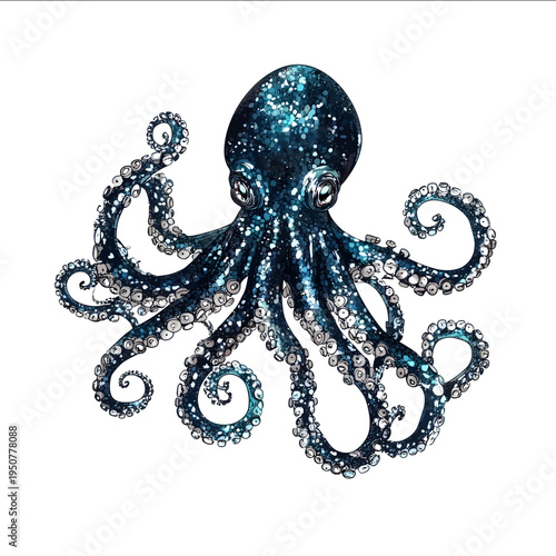 black silhouette blue ring octopus on a white backgrounk vector