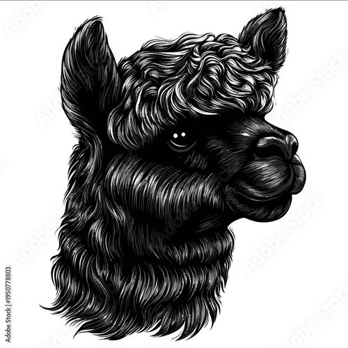 black silhouette alpaca on a white backgrounk vector