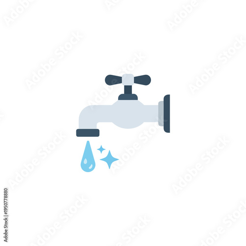 Modern flat design illustration of a water tap with a clean, sparkling drop symbolizing essential hydration and hygienic practices for everyday life