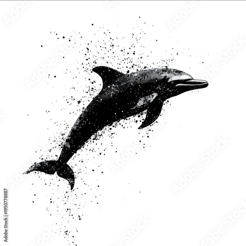 black silhouette dolphin spotted on a white backgrounk vector
