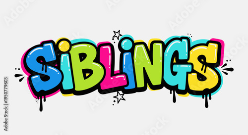 Colorful Graffiti Style Siblings Text Art.