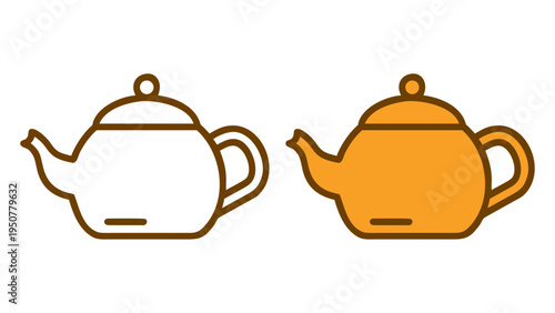 Elegant Teapots Icon: Minimalist design of two charming teapots, one outlined, one solid, representing the essence of tea time and refined simplicity.
