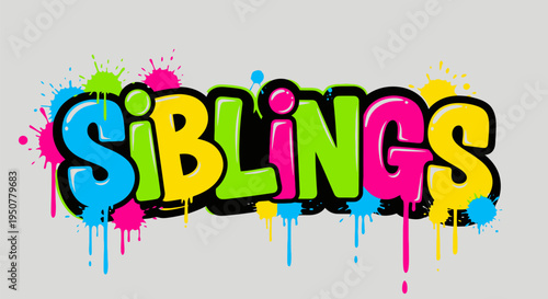 Colorful Siblings Text with Paint Splatters.