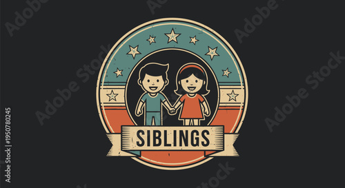 Cartoon Illustration of Two Siblings Together.