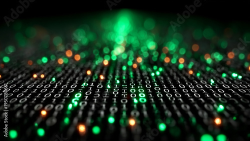 緑色のバイナリコードが浮かぶ地平線