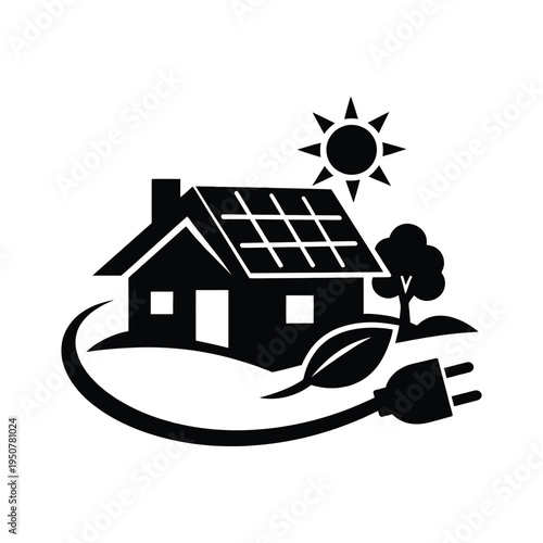 silhouette of eco-friendly home powered by solar panels