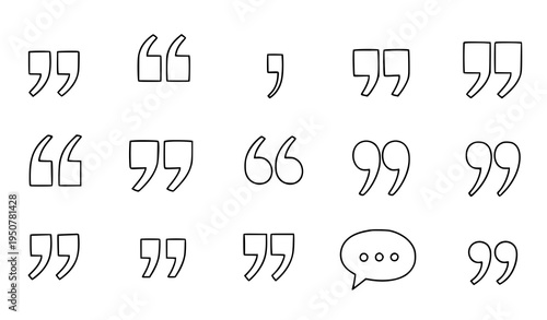 Doodle quotation marks outline vector collection with speech quote symbols for text templates