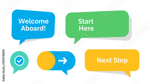A collection of colorful speech bubbles and message icons for guiding users and information