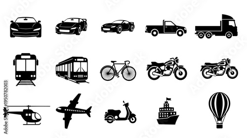 Diverse Overhead View Silhouettes of Transportation and Urban Elements Collection