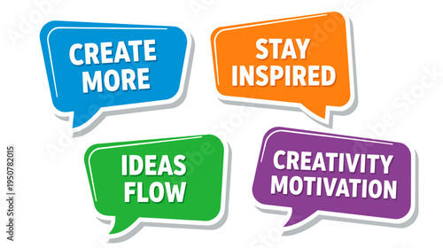 Colorful Thought Bubbles with Creativity and Motivational Messages 