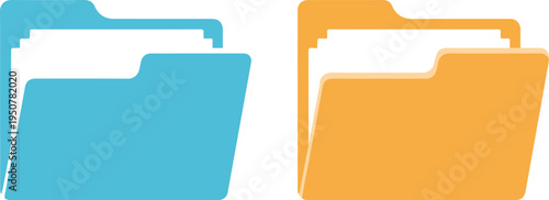 Minimalist Computer File Folder Illustration Showing Blue and Orange Document Storage Icons with Clean Modern Vector Design