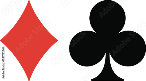 Minimalist Playing Card Suit Icons Featuring Red Diamond and Black Club Symbols in Clean Modern Vector Style