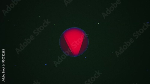 3D Render of Red Sphere with Blue Outline Against Dark Textured Background Illuminated by Subtle
