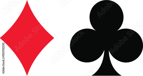 Minimalist Playing Card Suit Icons Featuring Red Diamond and Black Club Symbols in Clean Modern Vector Style