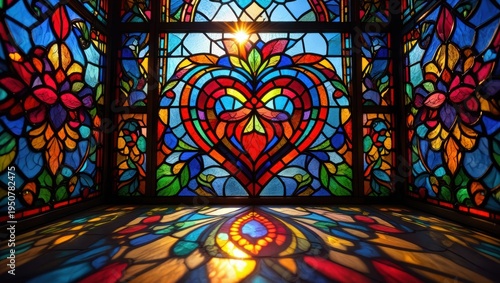 Stained Glass Window with Heart Design