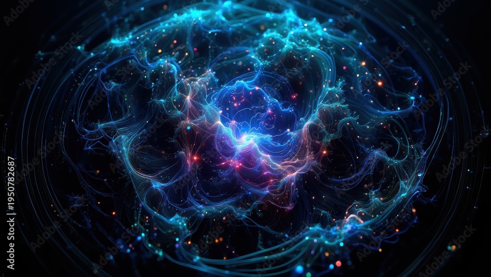 Obraz premium Dynamic Luminous Particle Network Abstract