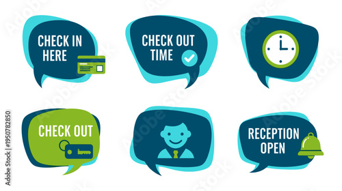Hotel and Hospitality Service Icons in Speech Bubbles for Guest Information