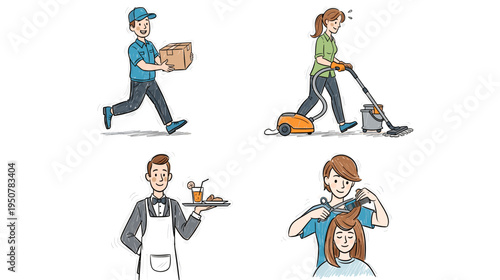 Illustration of individuals engaged in various roles and daily activities 