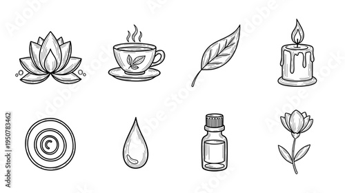 A collection of hand-drawn natural and relaxation icons