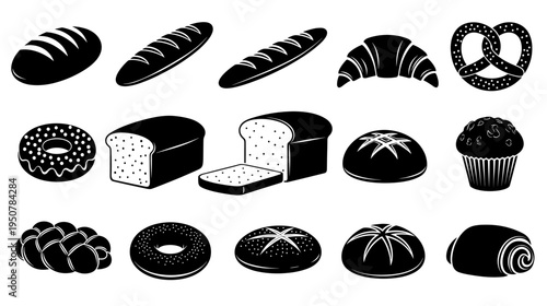 Bakery Delights: A Collection of Bread and Pastry Silhouettes 