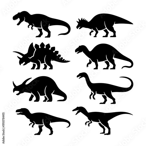 Dinosaurs in silhouette showcasing various species and sizes, perfect for educational purposes or creative projects