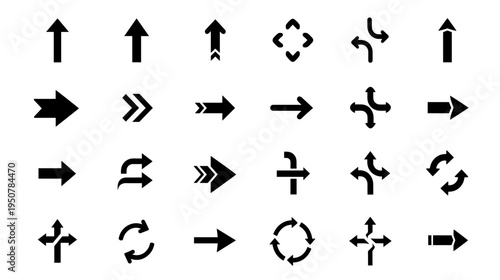Diverse Collection of Black Arrow Icons for Modern User Interface Design