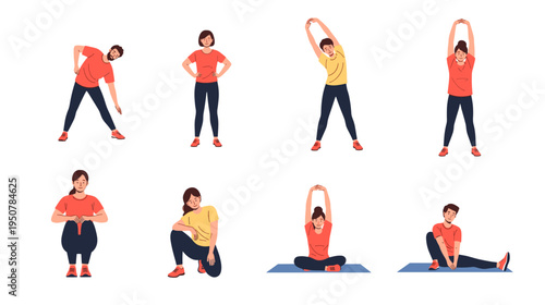 Collage of diverse people display various exercise poses 