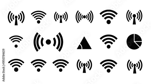 A set of various icons representing signal and data transmission