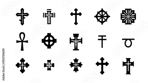 Diverse Collection of Geometric Cross Symbol and Emblem Graphics
