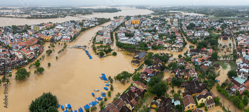 Bild auf Leinwand Aerial view of the flooded city of Hoi An, Vietnam, during the monsoon season