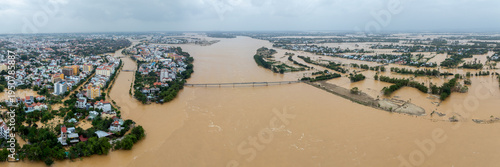 Billede på lærred Aerial view of the flooded city of Hội An, Vietnam, during a period of extreme flooding