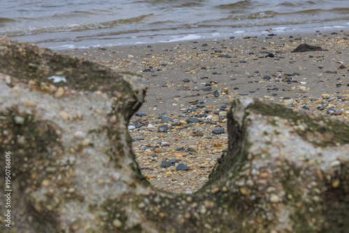 Sandy Hook Beach Viewed Through Gap in Weathered Concrete Structure New Jersey