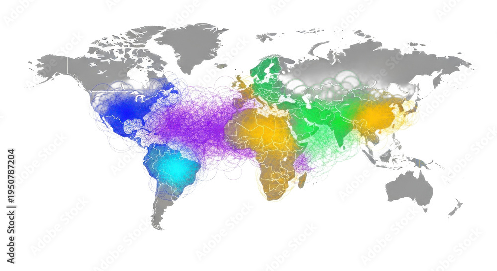 Fototapeta premium A colorful world map with vibrant network connections on transparent background