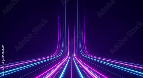 Abstract Neon Light Trails on Dark Background.