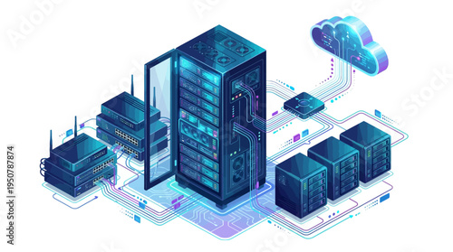 Modern Data Center and Cloud Computing Infrastructure with Servers and Network Devices