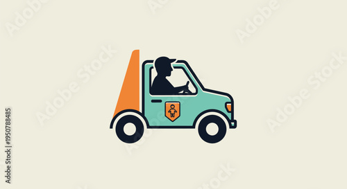 Illustration of Delivery Van with Driver Inside.