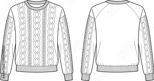 Front and Back View of a Cable Knit Sweater jumper