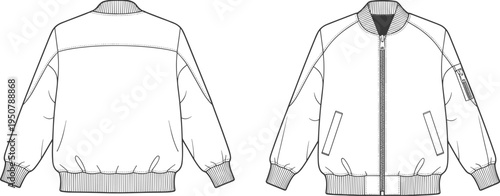 Fotografie Bomber Jacket Front and Back Flat Sketch h8pnt illustration