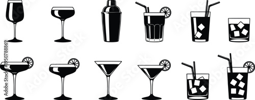 Collection of Cocktail Glasses and Shaker Icons illustration