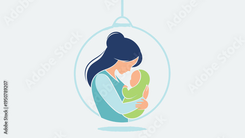 Mother Holding Baby in Glass Ornament.
