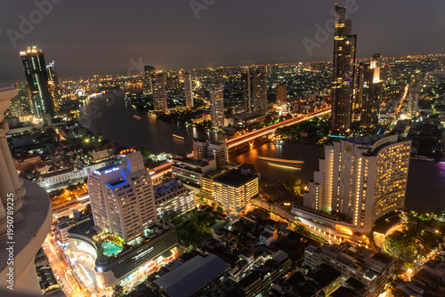 Wallpaper Mural City twilight Amazing cityscape light. Panorama view of Bangkok city skyline night time sunset sky. Beautiful skyscraper midtown landscape. Capital building background modern office district Torontodigital.ca